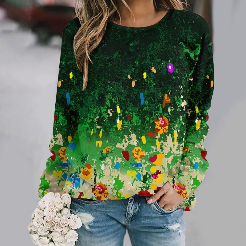 Fashion Floral 3D Print Crew Neck Long Sleeve T-Shirt Casual Women Clothing Y2k Clothes Harajuku Female Clothing Plus Size Tops