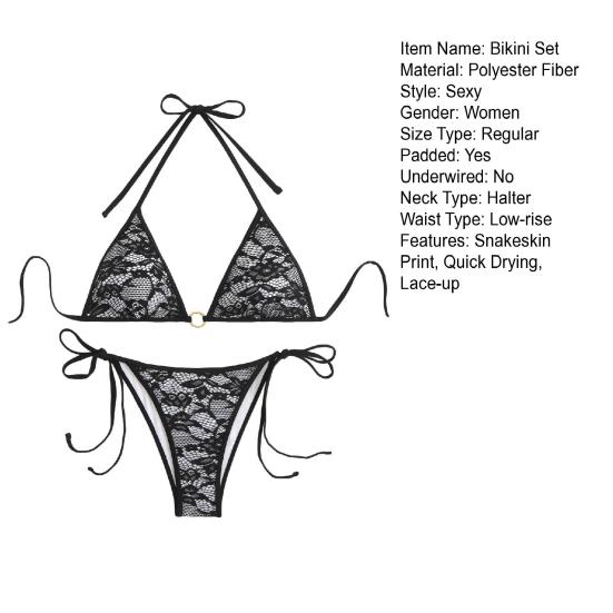 2Pcs/Set Women Bikini Set Halter Swimsuit with Bow Lace-ups Low-rise Swimming Trunks Set