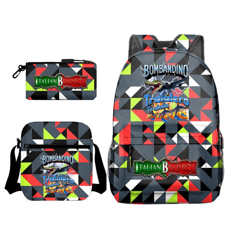 American Shanhaijing Funny Abstract Pattern Backpack Elementary School Bag Three-piece Set