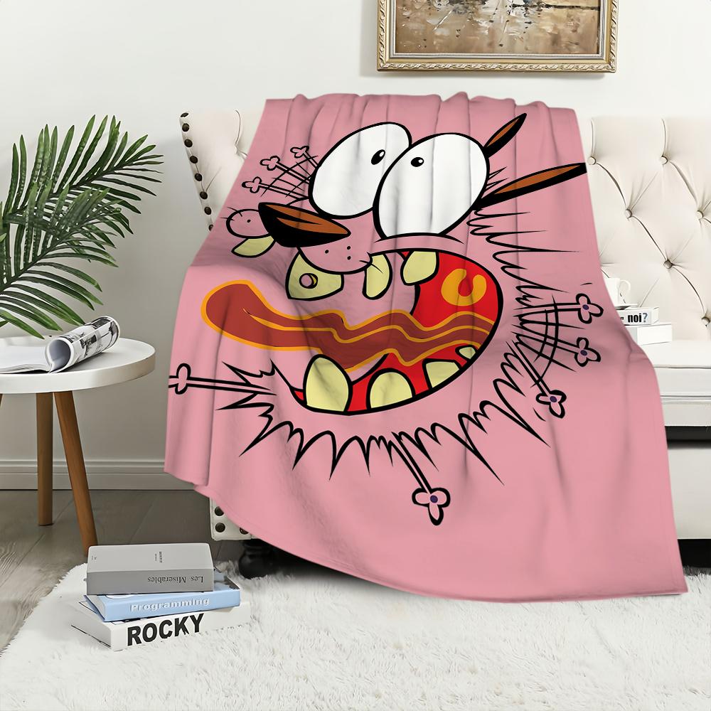 Cartoon C-Courage the C-Cowardly D-Dog Blanket Plush Nap Sofa rug for Living Room Office Bedroom Birthday Home Travel Kid Gifts