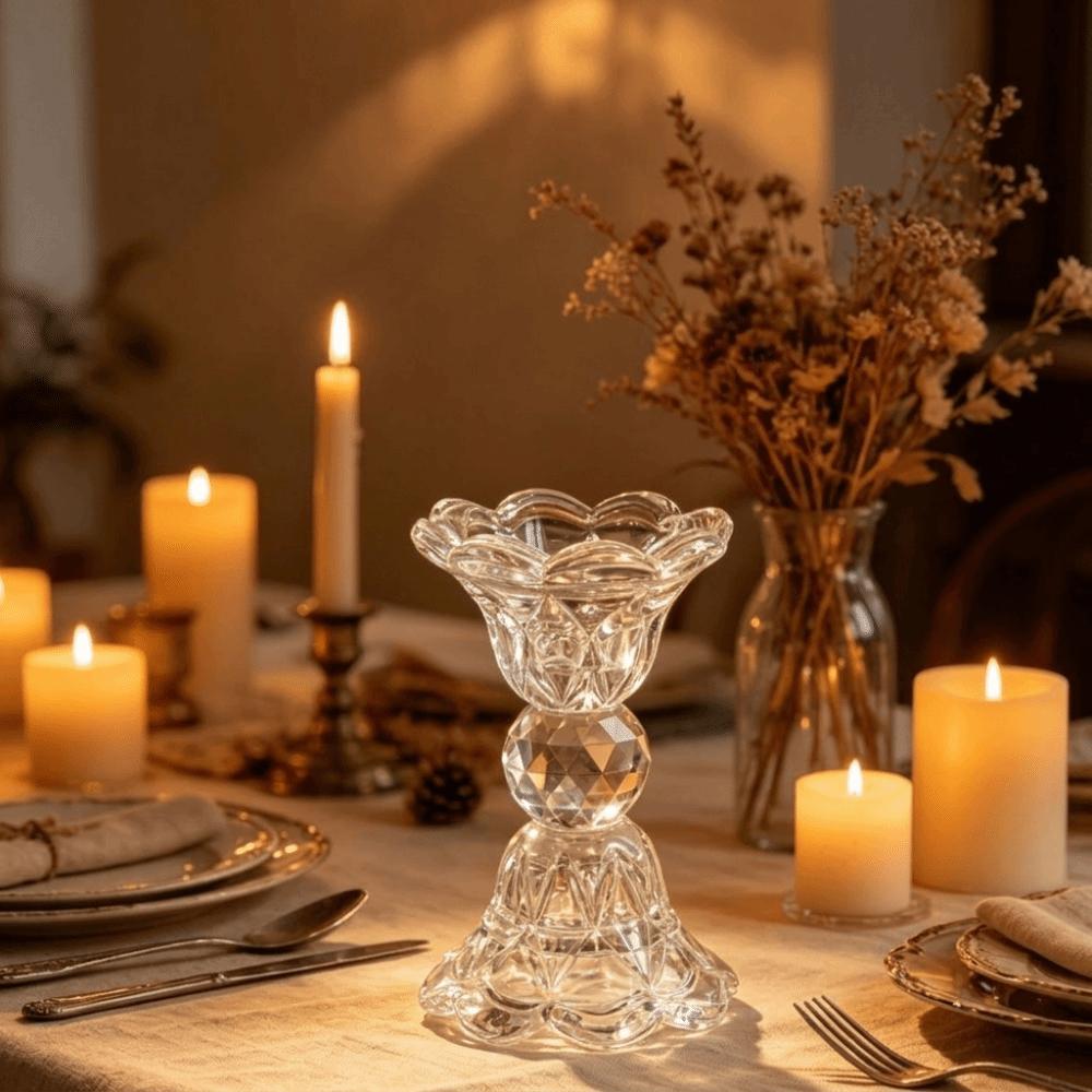 High Footed French Transparent Candle Holder Vintage Tabletop Candle Holder Dining Room