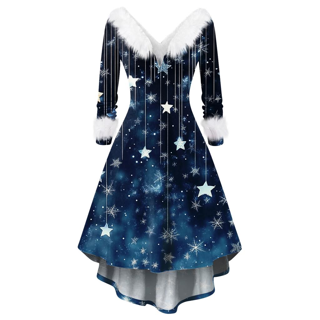 Женское модное повседневное приталенное платье с рождественским принтом для вечеринки с длинными рукавами