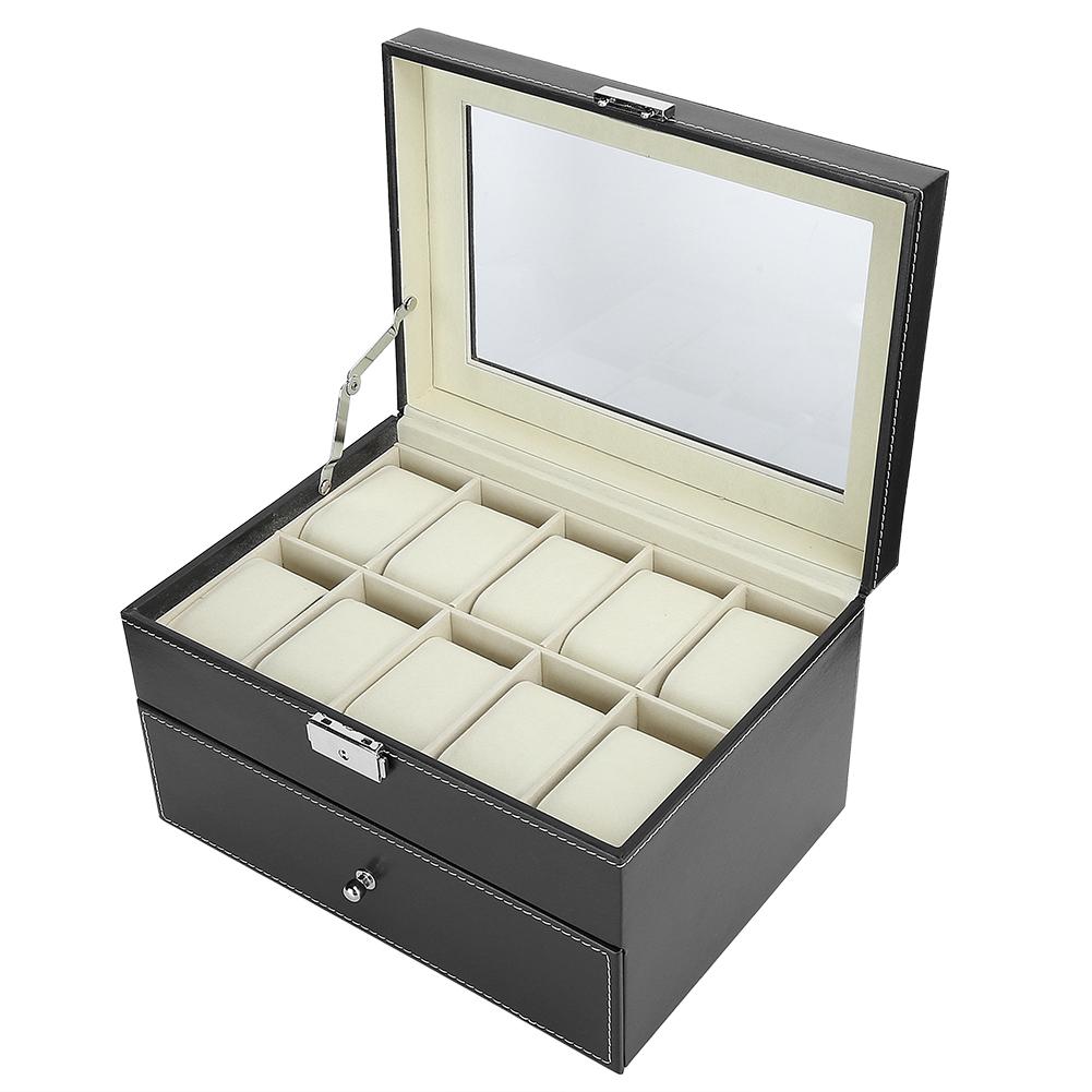 Двухслойный футляр для часов, футляр для хранения очков с 5 ячейками, футляр для часов с 10 ячейками (черный)