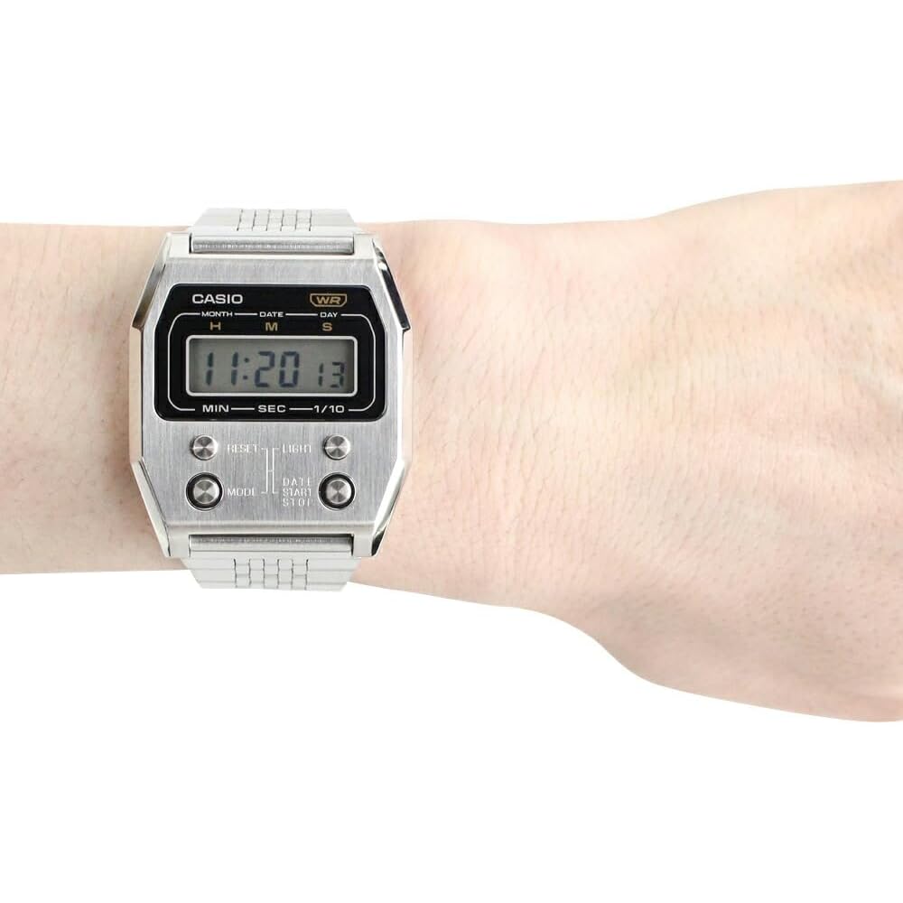 Casio Casio Standard A1100D-1 Unisex Watch Silver Black Stainless Steel Quartz Timepiece