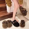Korean Version Thick-bottomed Bag Head Bow Fluffy Slippers Women's Outer Wear 2025 New Autumn and Winter Velvet Warm Cotton Slippers