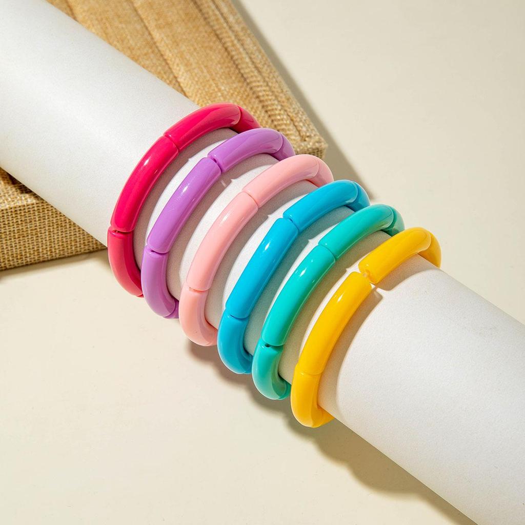 Cross Border Fashion and Cute Dopamine Style Round Tube Acrylic Bracelet for Women Jewelry Seaside Tourism Macaron Color Bracelet Matching