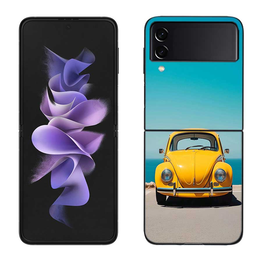 I like the Beetle Phone Case For Samsung Z Flip 7 6 5G Galaxy Z Flip 5 4 3 Black Hard Cell Cover Luxury PC Shell Coque