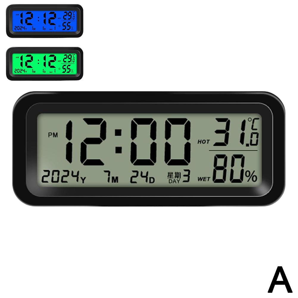 Автомобильные часы с ЖК-дисплеем, датчиком температуры и влажности на солнечной батарее, подсветка, автомобильные часы для приборной панели, внутренние аксессуары для автомобиля