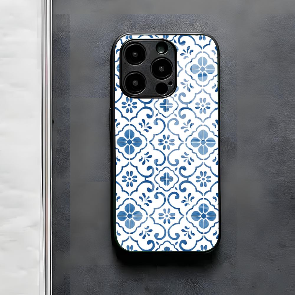 Приглушенная марокканская мозаика Чехол для телефона для IPhone 17 Air 16 E Pro Max 15 14 13 Mini 12 Pro 11 Max Plus Черное стеклянное покрытие