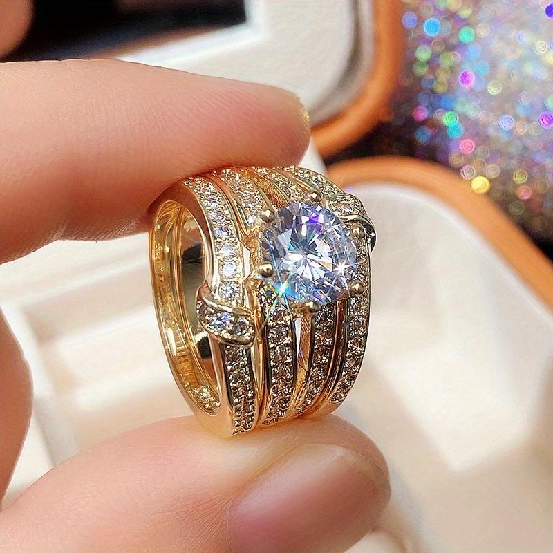 3pcs Ring Set Couple Round Synthetic Zirconia Set Ring European and American Fashion Luxury Engagement wedding Jewelry for Women