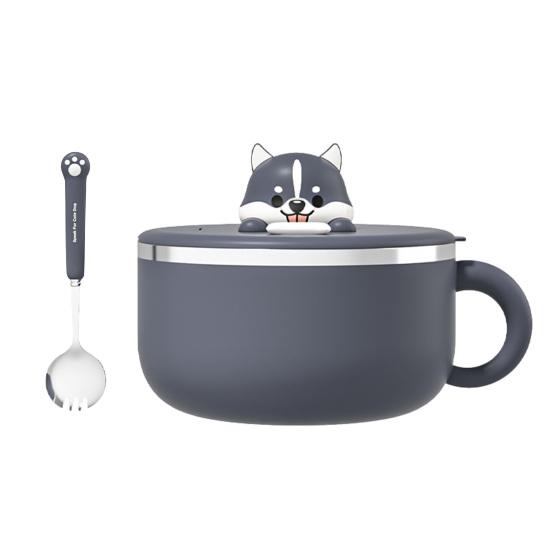 Миска для лапши с крышкой Чаша для рамэна из нержавеющей стали Салатница для общежития Держатель для офисного телефона Термостойкие ручки Двухслойные нержавеющие