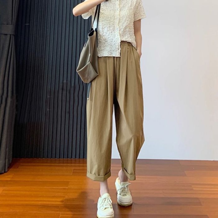 Quick-drying Wide-leg Pants for Women In Spring and Summer New Straight-leg Pants Large Size Loose Casual Sports High Waist Nine-point Pants Thin