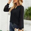 YYFS Женские модные повседневные осенне-зимние однотонные блузки и рубашки с v-образным вырезом и длинным рукавом с принтом