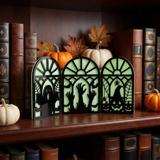 No-assembly Halloween Party Decor Glow-in-the-Dark Table Decoration, Witch Ghost Silhouette Design, Decorations Foldable Luminous Ornament,
