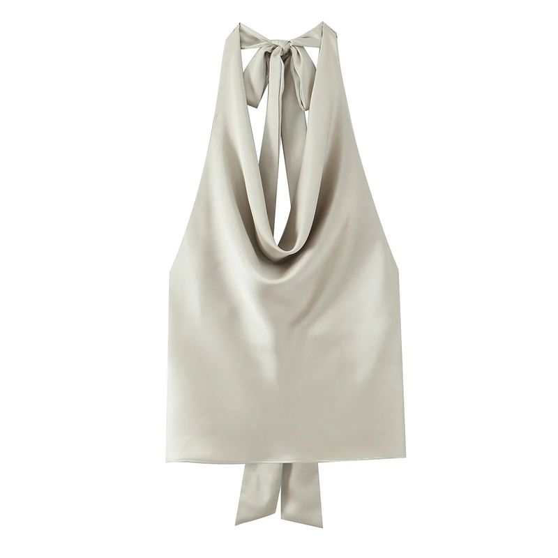 Spring and Summer New Women's Clothing Bowknot Decoration Draped Fashion Hanging Collar Silk Satin Texture Tops 2892650