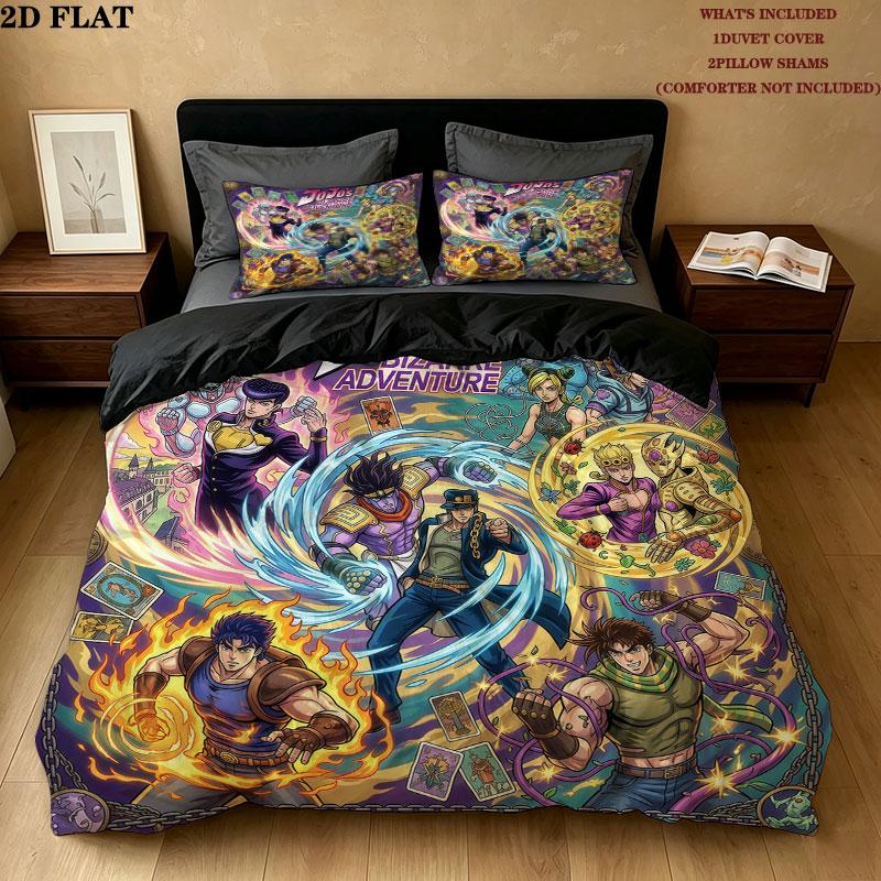 Jojos Bizarre Adventure Pattern Bedding Quilt Set Quilt Cover Pillowcase Home Birthday Gift(1 * duvet cover + 2 * pillowcase, without core)