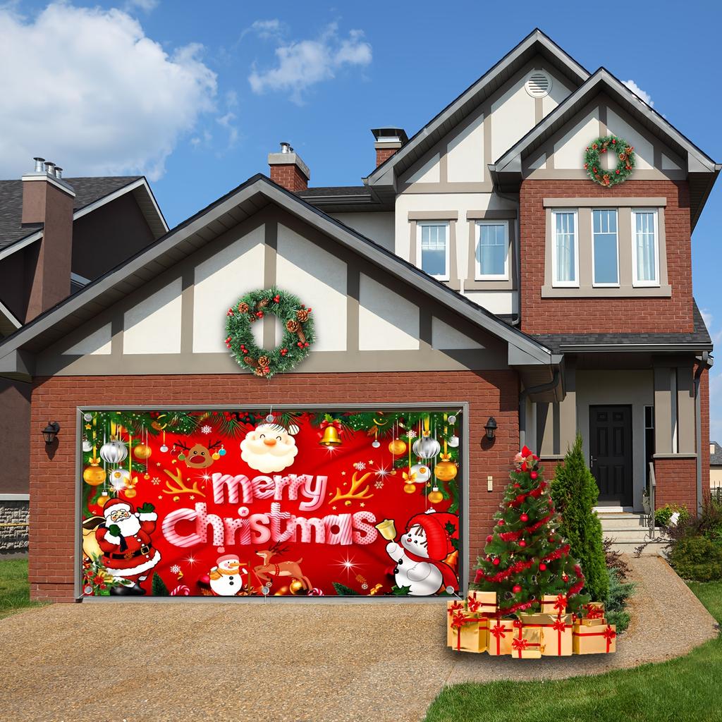 Santa Claus themed garage door frame - Christmas outdoor decoration for holiday parties and celebrations