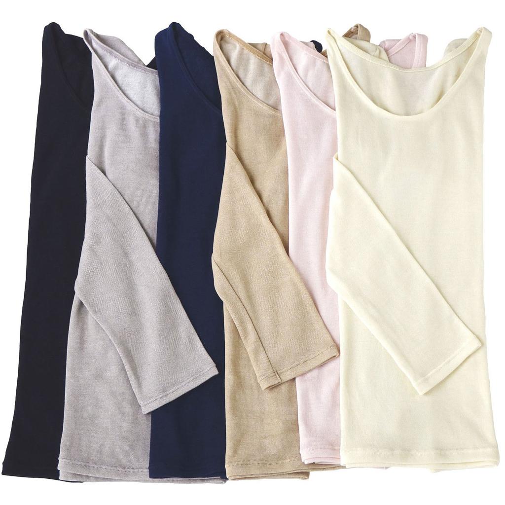 Mochimayu Chiffon Silk Cotton Long Sleeve Shirt L Natural Color Cotton Silk Egyptian Cotton Silk Spun Yarn Cold Protection Innerwear Made in Japan