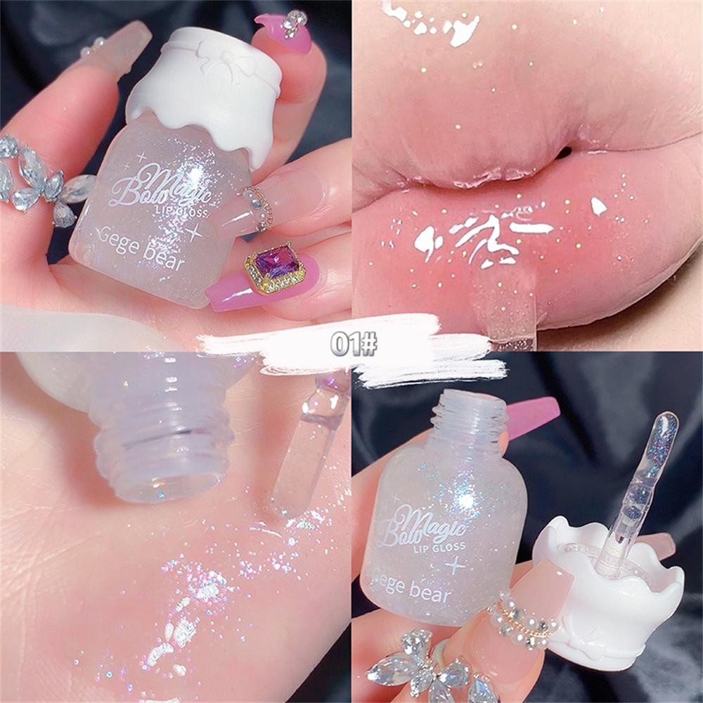 Candy Color Jelly Lip Gloss Glass Mirror Moisturizing Lip Glaze With Fine Glitter Lip Balm