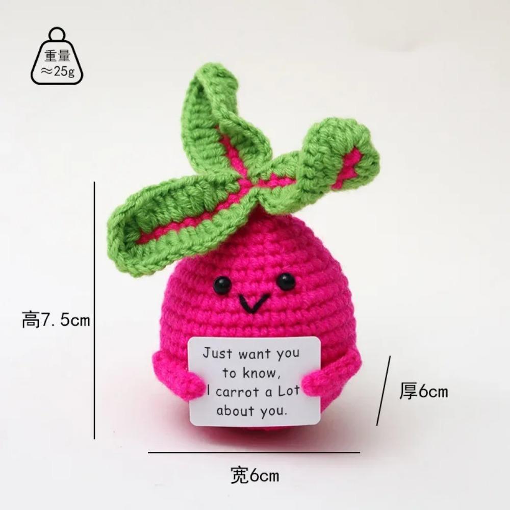 Positive Crochet Doll Knitted Animal Fruits with Affirmation Card Funny Handmade Gift Creative Table Ornaments Birthday Gift