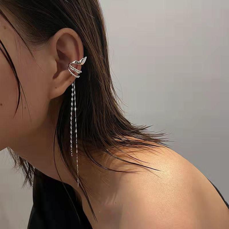 Клипса для ушей в виде эльфа с длинной цепочкой, клипсы-кисточки, серьги для женщин, геометрические серьги-каффы без проколов, длинная серьга-звезда, клипса для ушей в виде косточки, индивидуальные ювелирные аксессуары
