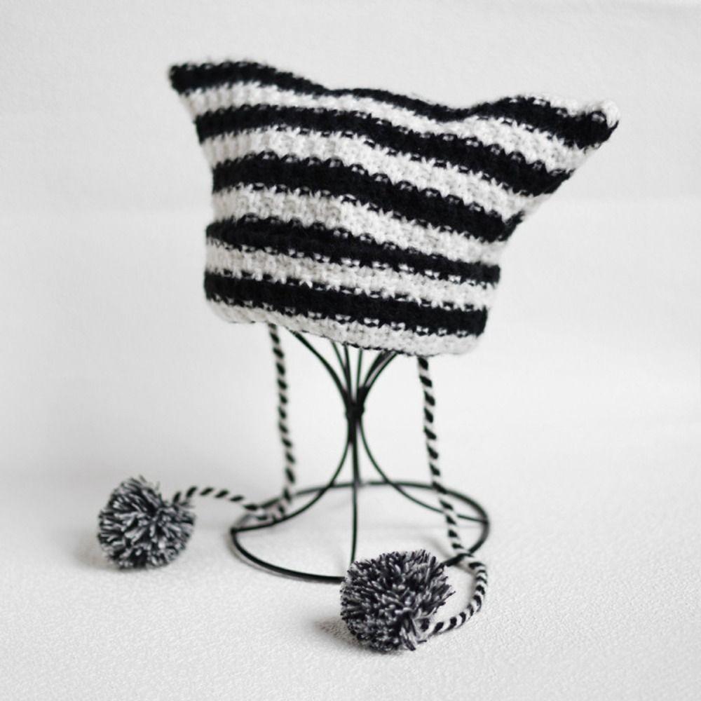 Hats Autumn Winter Pointed Pullover Striped Ins Little Devil Japanese Beanie Hat Knitted Wool Cap