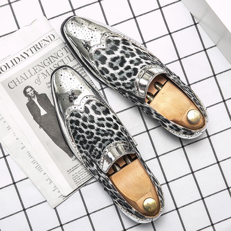 Men'S Business Casual Leather Shoes Men'S Trade Leopard-Print Bright Face Pointed Men'S Shoes Soft Leather Dress Shoes M924