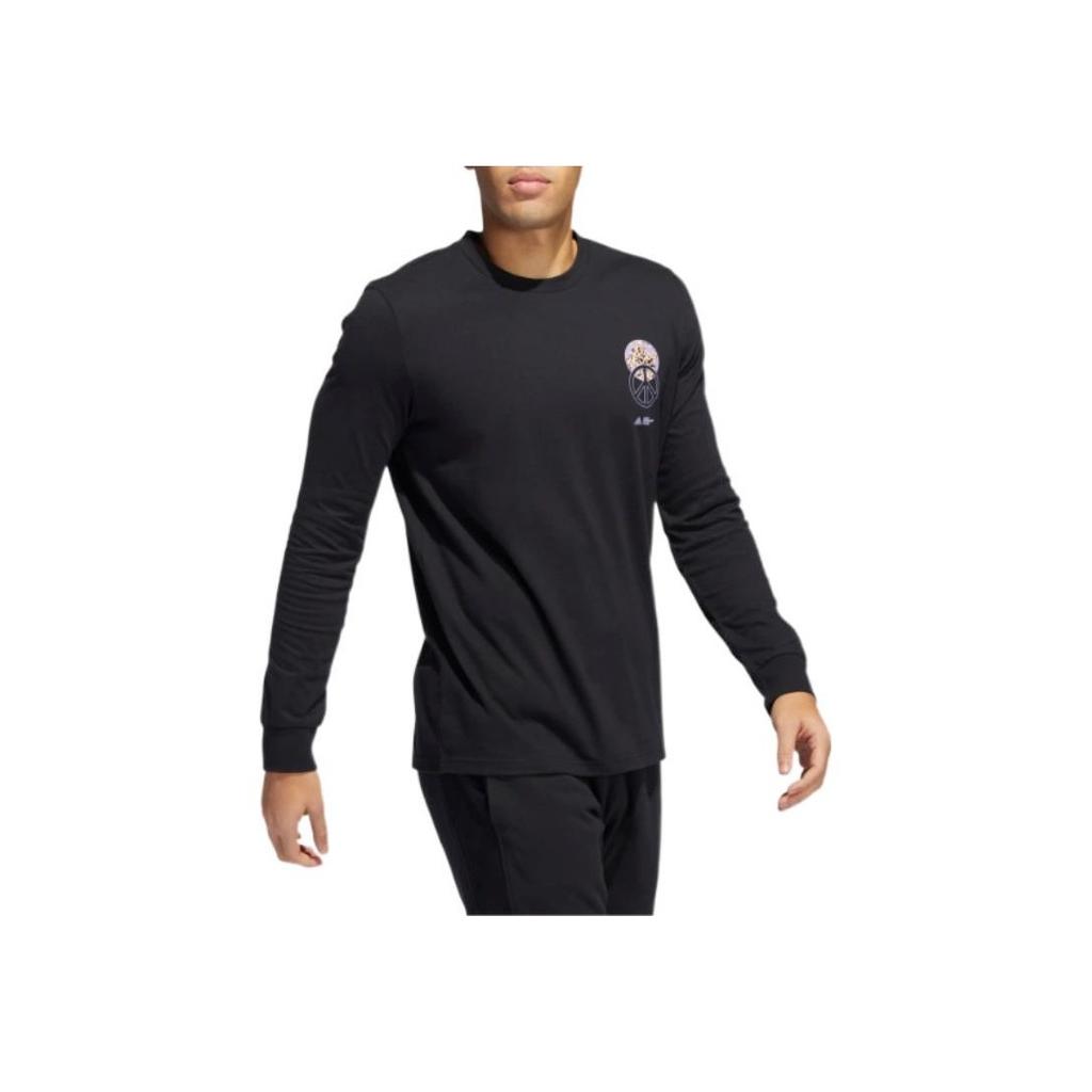 Adidas Мужской свитер с круглым вырезом и длинными рукавами из хлопка с принтом в виде букв, черный HC7567