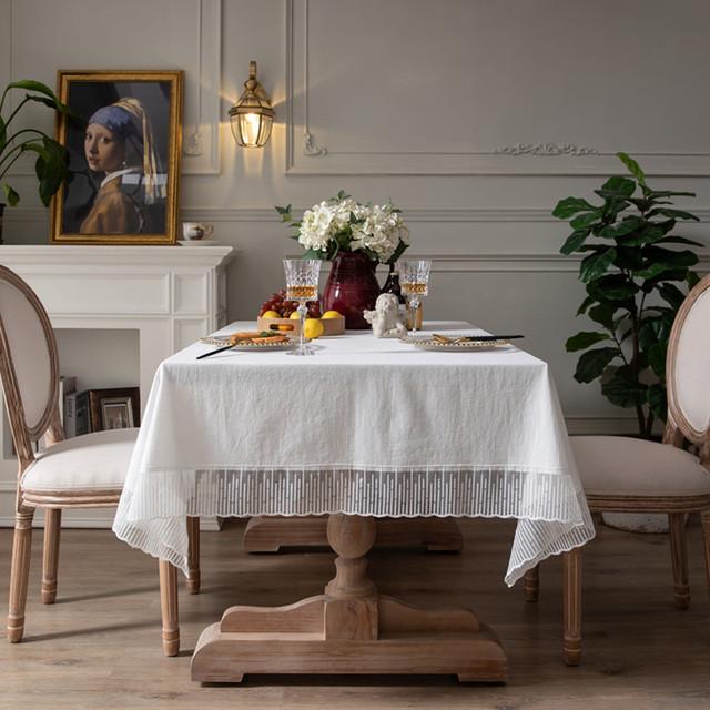 Однотонная кружевная скатерть для стола в стиле ретро, хлопковая скатерть для кухни, столовой, праздничного украшения стола