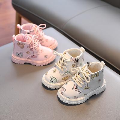 Зимние новые пинетки для девочек с ворсом, детская обувь, два хлопковых сапога с изображением медведя из мультфильма