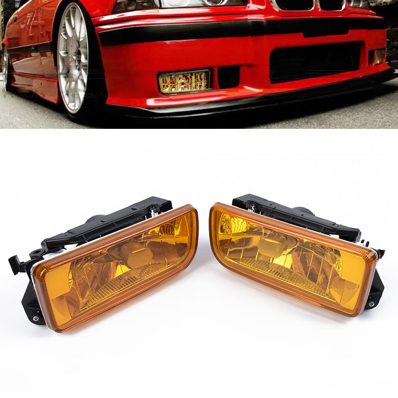 Для BMW 3 серии E36 M3 1992-1998 гг. Хромированные противотуманные фары Заменяемые лампы Желтый рассеиватель