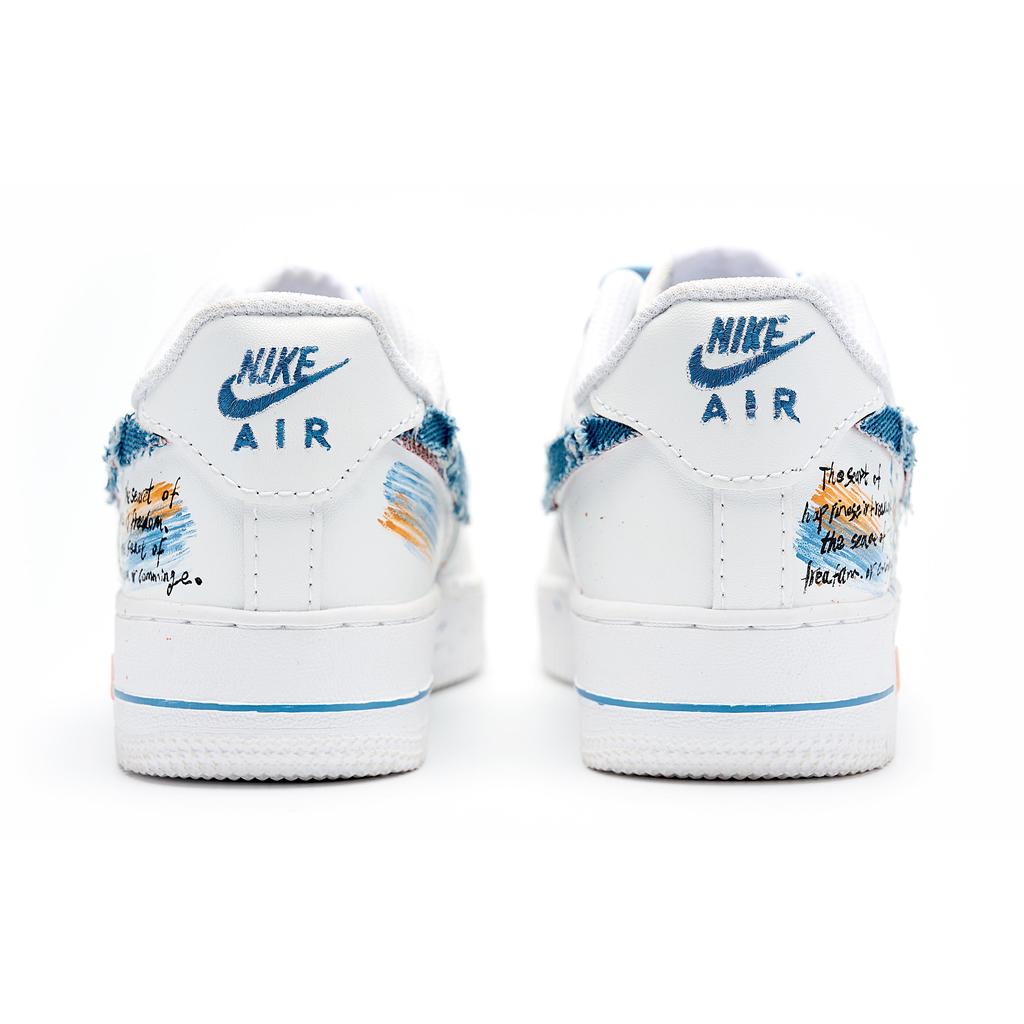 Nike Air Force 1 Wrapping, Wear Resistant And Non Slip Low top Skateboard Shoes Women's Blue White DD8959-100(team516- )