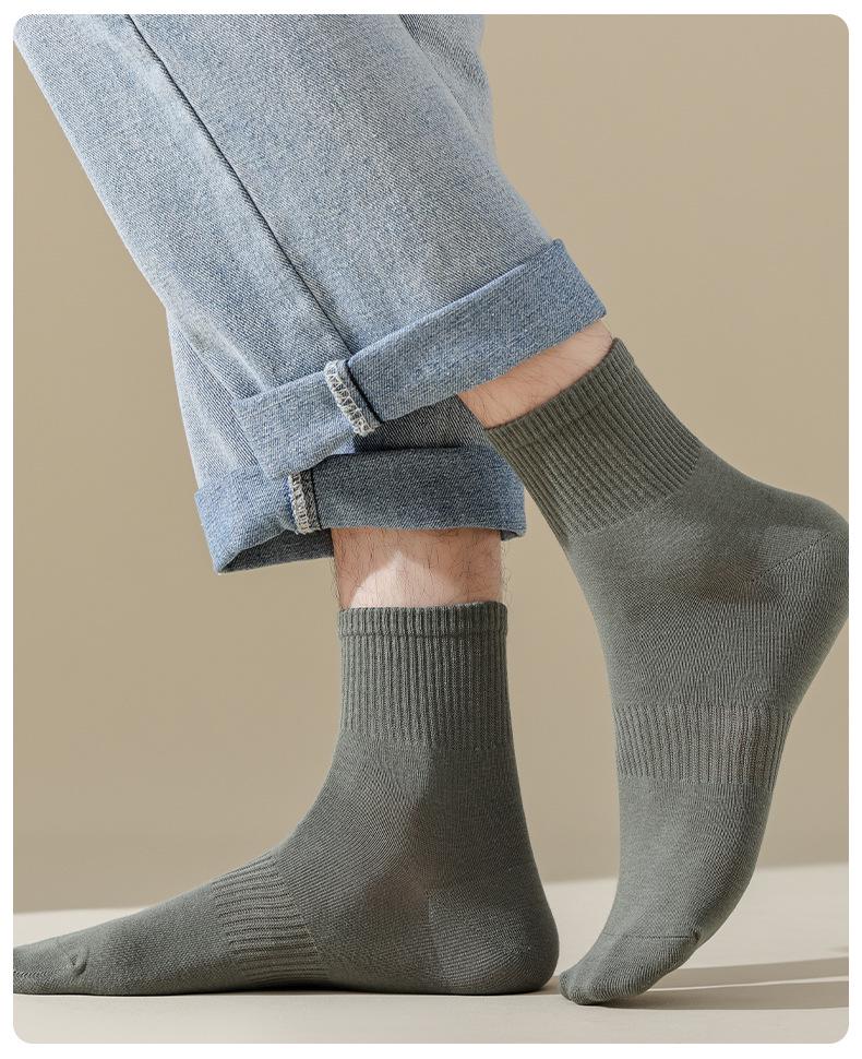 Мужские спортивные носки до середины икры из чистого хлопка - Дезодорирующие, Противоскользящие, Повседневные для весны и осени