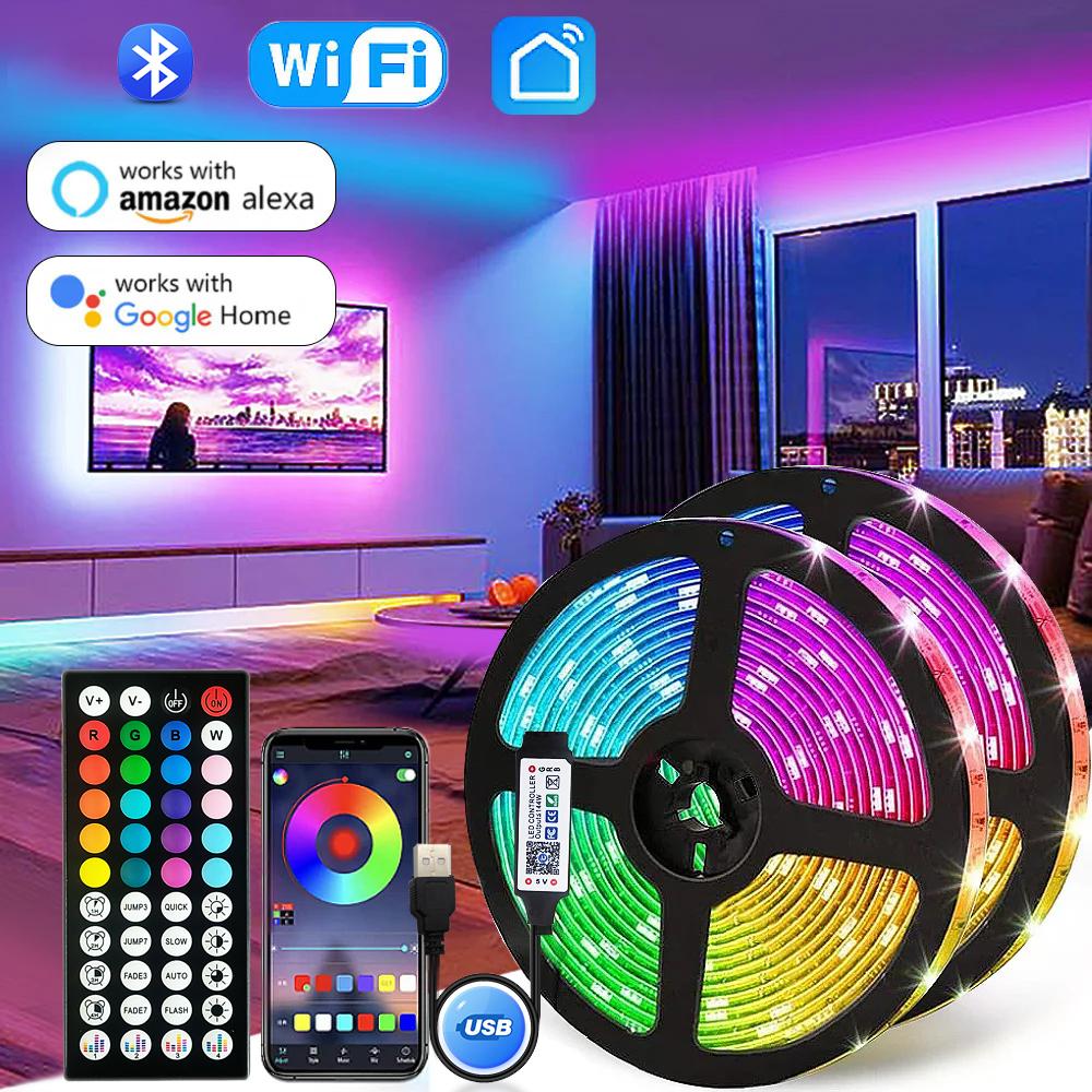 Светодиодная лента 5050 RGB 5V USB с Bluetooth WiFi Управлением через приложение Подсветка для комнаты 1-30 м