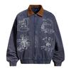 Mens Vintage American Style Denim Jacket Fun Graffiti Print Loose Fit Casual Outerwear