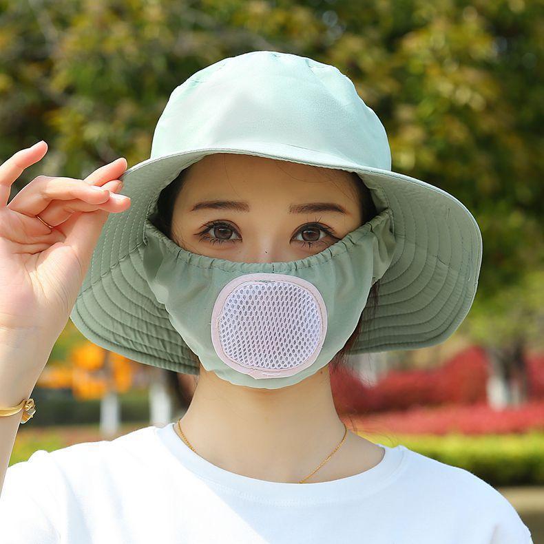 Summer sun hat bucket hat mask integrated hat summer UV protection sun hat outdoor sun protection face hat