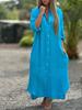 Long Sleeve Maxi Dresses Women Turn Down Collar Casual Cotton Linen Button Shirt Dress