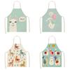 Cooking Baking Chef Apron Alpaca Hair Cactus Print Linen Sleeveless Apron Kitchen Men's and Women's Apron Cleaning Tools