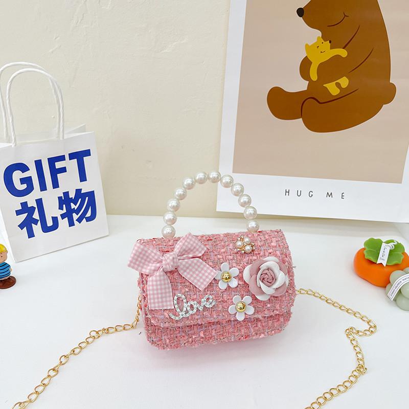 Девочки в стиле принцессы Шерстяная хлопковая сумочка с жемчужными деталями и украшением в виде бабочки на каждый день