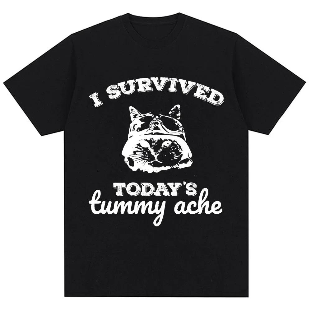 Thousand Yard Stare Cat Funny I Survived Meme Tshirt Humor Style Vintage T Shirt Unisex Women Oversized Casual Streetwear Daily