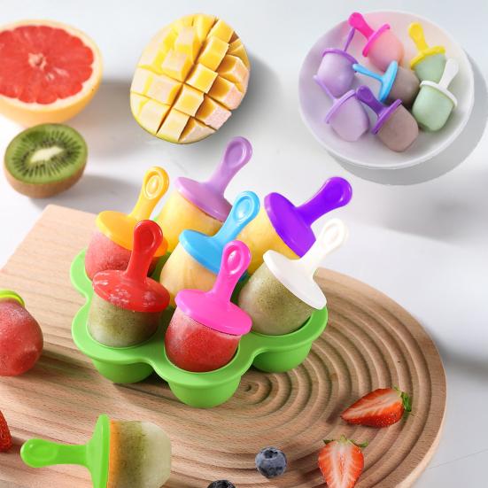 Silicone Ice Cream Mold 7 Holes Easy Release Clean Multifunctional DIY Popsicle Molds BPA Free Food-Grade Popsicle Making Kit