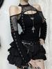 AltGoth Mall Gothic Sexy T-shirt Women Streetwear Harajuku Y2k E-girl Mesh Patchwork Hollow Out Long Sleeve Halter Crop Tee Tops