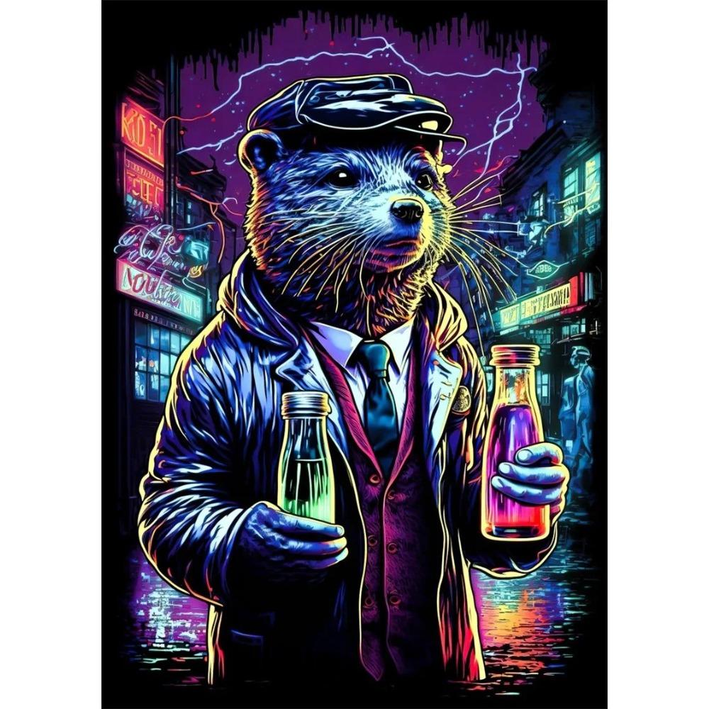 Поп-арт Цветные Неоновые Животные DJ Музыка Постер Эстетичная Капибара Кошка Собака Панда Кролик Печать на Холсте Настенное Искусство Настенная Живопись Декор Комнаты
