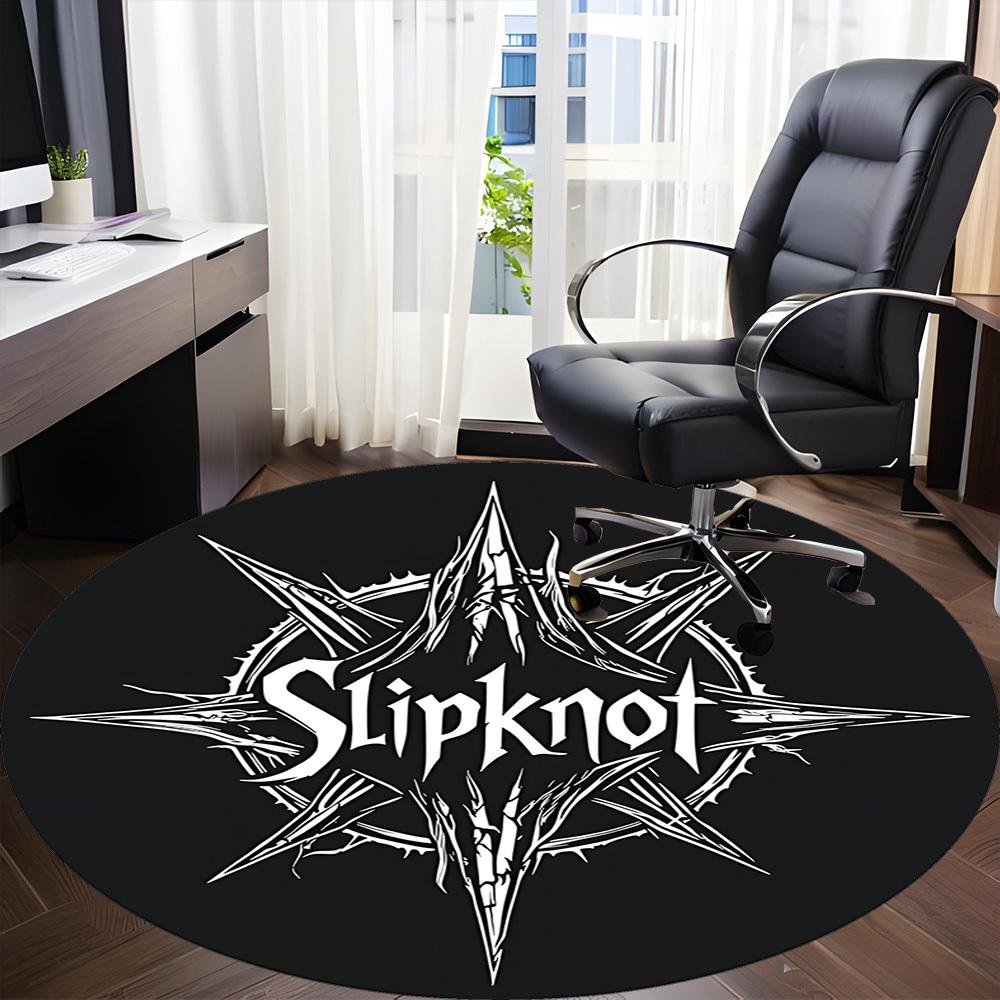 1 шт. Круглый коврик с логотипом группы Slipknot для офиса - Идеально подходит для декора офиса или кабинета, Машинная стирка, Нескользящая основа, Декоративный коврик для пола
