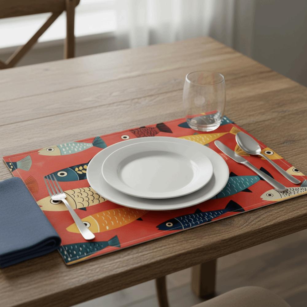 4PCS 2D Fish Pattern Place Mat Non-Slip Heat Insulation Pad Practical Table Mat Table Decor
