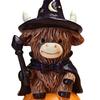 Farmhouse Table Ornaments 2Pcs Halloween Highland Cow Witch Ornament, Resin Figurine with Hat Pumpkin Broom Office Desk Accessories & Skull,