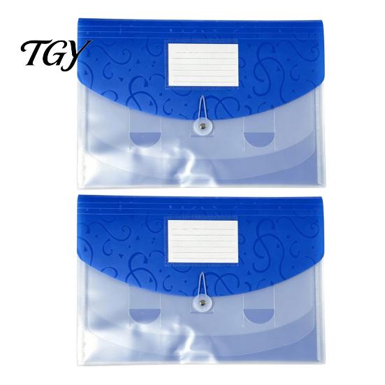 Plastic File Pouch Expandable Document Folder with Label Slot, Layered Design Waterproof PP Business Envelope, Secure Rope Closure Organizer