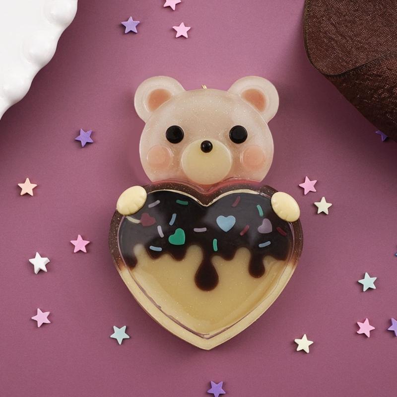 Crystal Resin Animal Molds Adorable Shaker Pendants Silicone Moulds with Cute Bear and Heart Shape