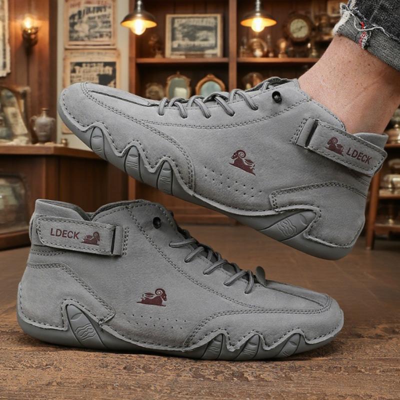 Модная мужская обувь хай-топ из замши, с креативной шнуровкой, для повседневных случаев. Рваные джинсы - выделитесь стильно.