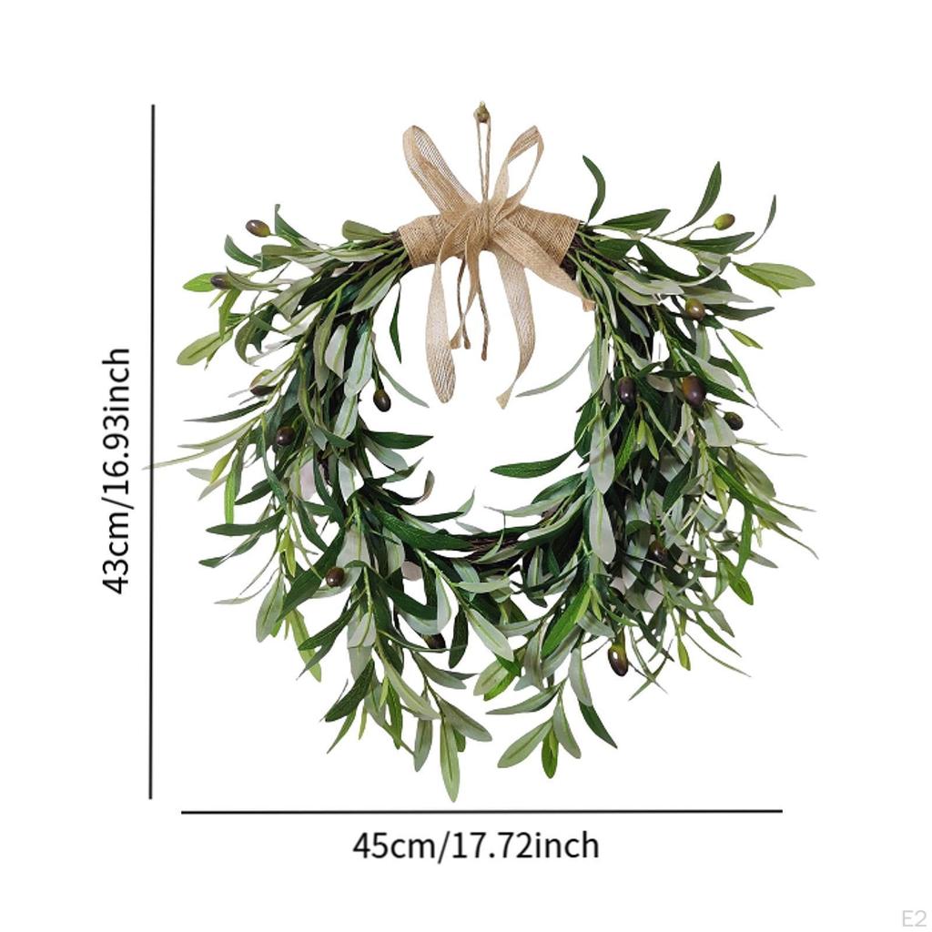 Artificial Olive Wreath Christmas Garland Fake Spring Plants Swag for Front Door Celebration